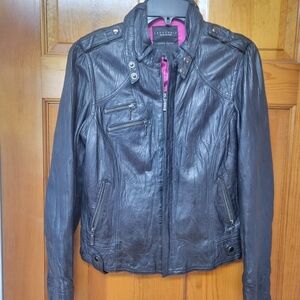 Stunning SANCTUARY CLOTHING BLACK LEATHER MOTO BOMBER JACKET SIZE M